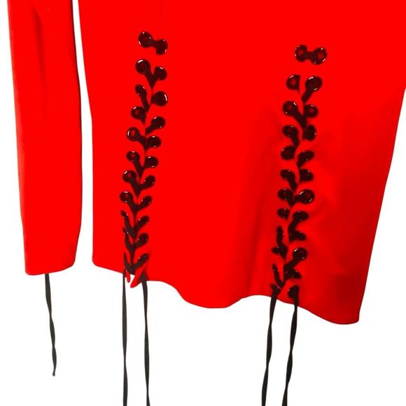 Eva Varro Scoop Neck Long Sleeve Stretch Lace-up Detail Top Red Small - Picture 4 of 6